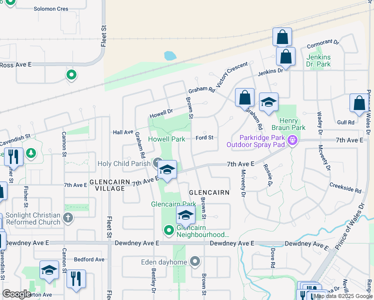 map of restaurants, bars, coffee shops, grocery stores, and more near 1134 Brown Street in Regina