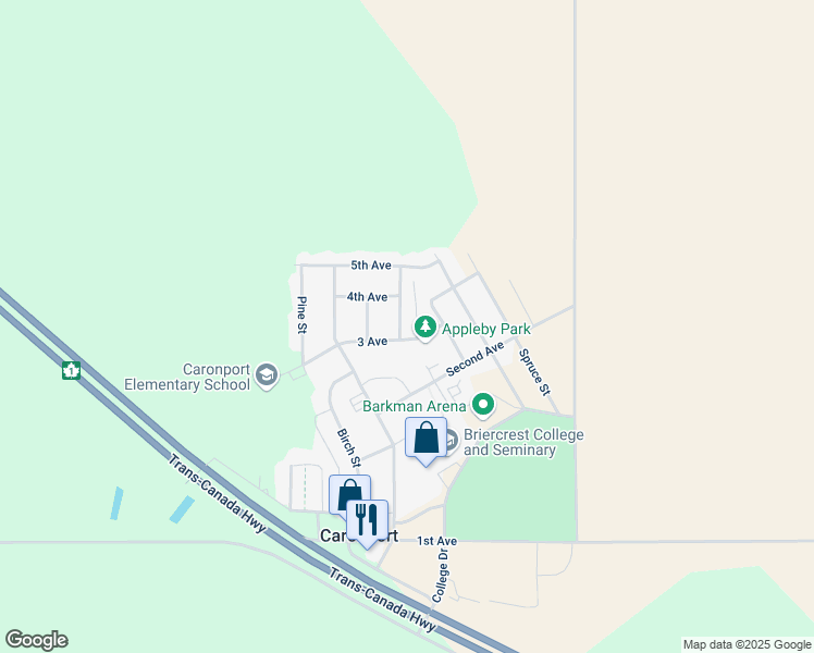 map of restaurants, bars, coffee shops, grocery stores, and more near 101 Cottonwood Street in Caronport
