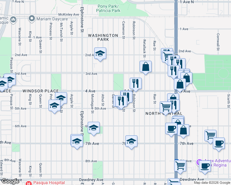 map of restaurants, bars, coffee shops, grocery stores, and more near 1003 Garnet Street in Regina