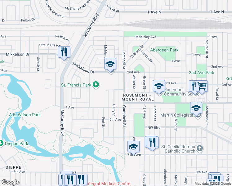 map of restaurants, bars, coffee shops, grocery stores, and more near 907 Garry Street in Regina