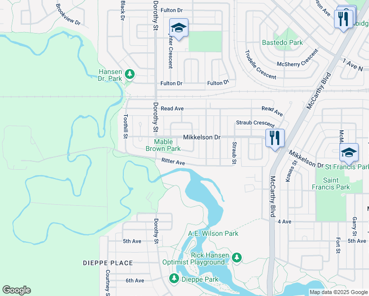 map of restaurants, bars, coffee shops, grocery stores, and more near 304 Mount Royal Place in Regina