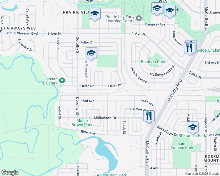 map of restaurants, bars, coffee shops, grocery stores, and more near 358 Fulton Drive in Regina