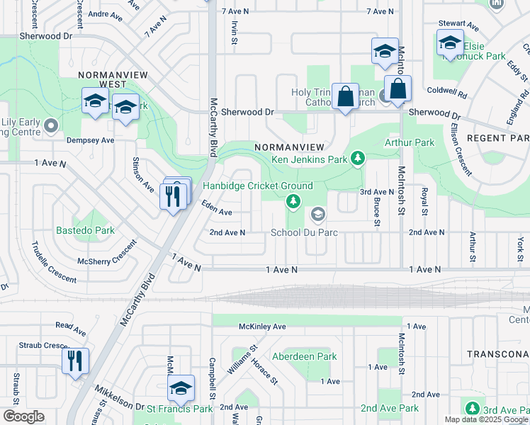 map of restaurants, bars, coffee shops, grocery stores, and more near 318 Howe Place in Regina