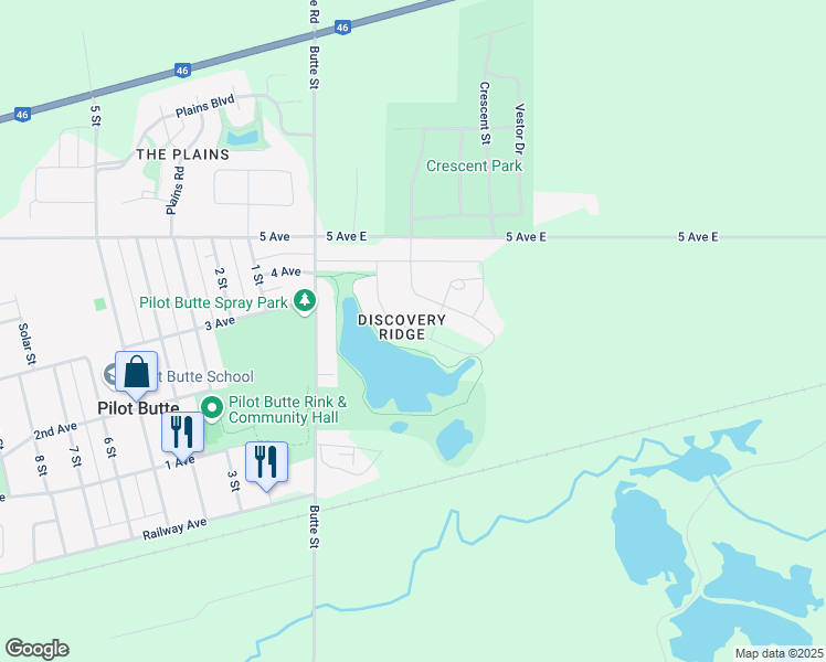 map of restaurants, bars, coffee shops, grocery stores, and more near Lookout Drive in Pilot Butte