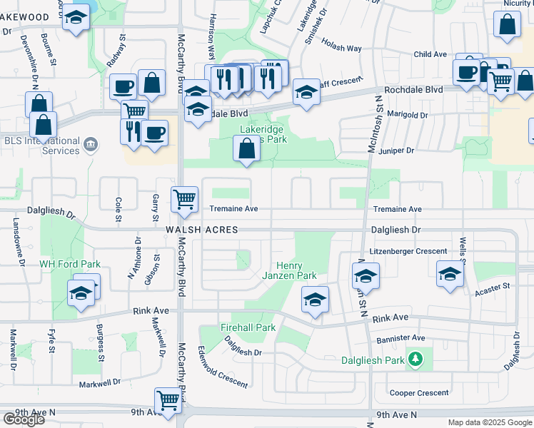 map of restaurants, bars, coffee shops, grocery stores, and more near 4 Boyce Street in Regina