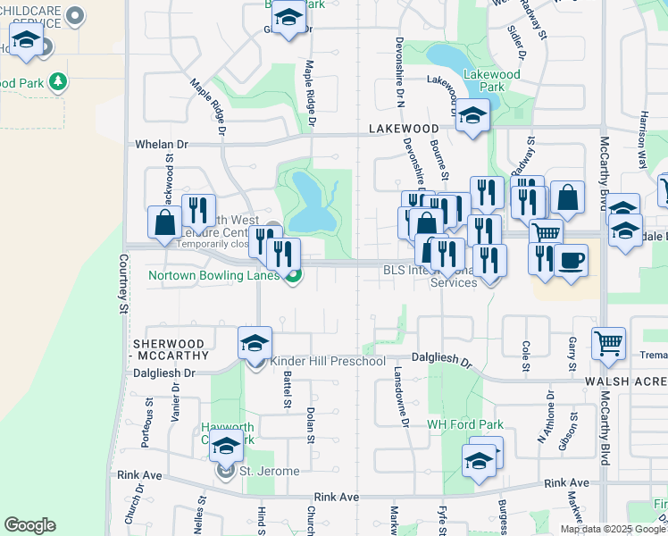 map of restaurants, bars, coffee shops, grocery stores, and more near 6725 Rochdale Boulevard in Regina
