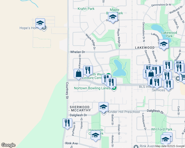 map of restaurants, bars, coffee shops, grocery stores, and more near 7103 Lanigan Drive in Regina