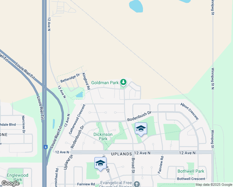 map of restaurants, bars, coffee shops, grocery stores, and more near 1911 Kumar Lane in Regina