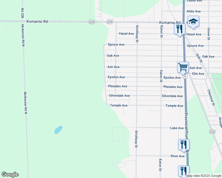 map of restaurants, bars, coffee shops, grocery stores, and more near 605 Pleiades Avenue in Winnipeg Beach