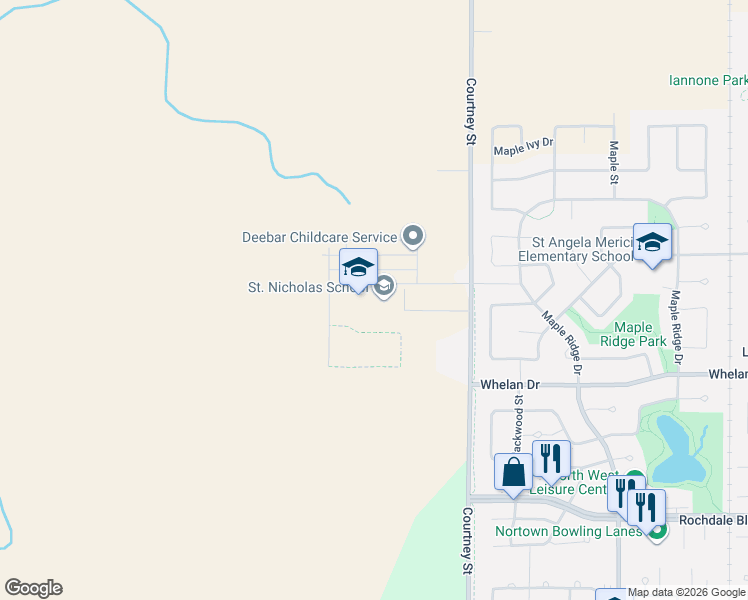 map of restaurants, bars, coffee shops, grocery stores, and more near 7695 Mapleford Boulevard in Zehner