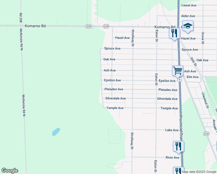 map of restaurants, bars, coffee shops, grocery stores, and more near 605 Pleiades Avenue in Winnipeg Beach