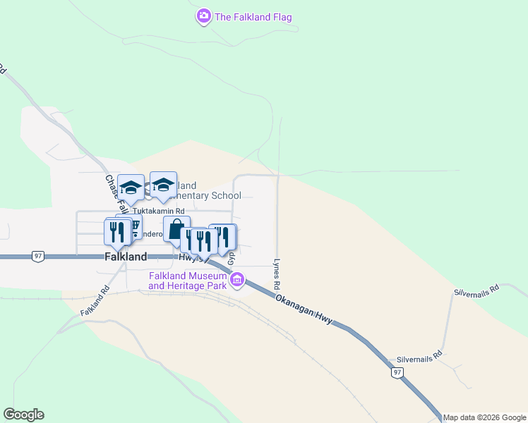 map of restaurants, bars, coffee shops, grocery stores, and more near 5646 Lynes Road in Columbia-Shuswap