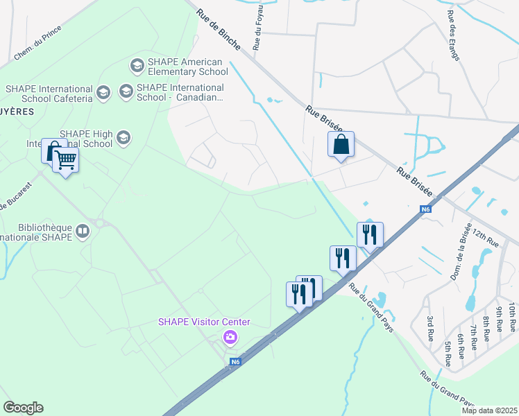 map of restaurants, bars, coffee shops, grocery stores, and more near Rue Clark in Mons