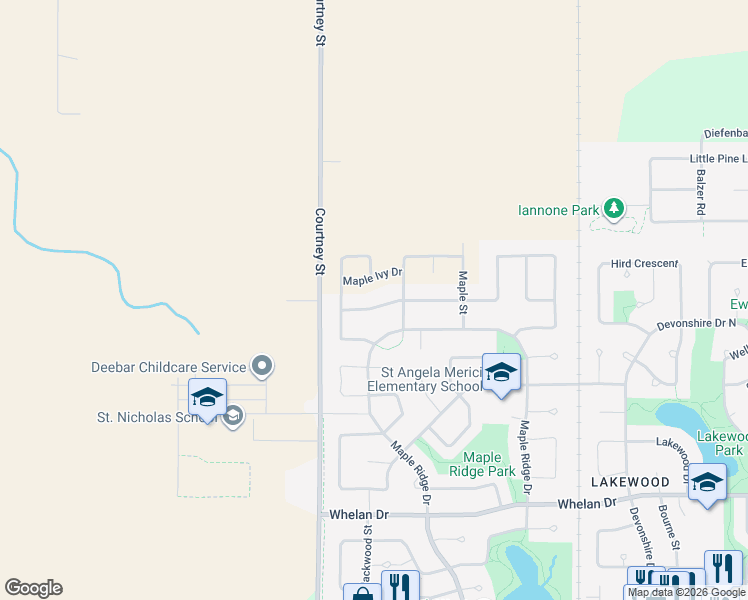 map of restaurants, bars, coffee shops, grocery stores, and more near 1667 Maple Hill Crescent in Regina