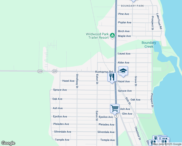 map of restaurants, bars, coffee shops, grocery stores, and more near 418 Komarno Road in Winnipeg Beach