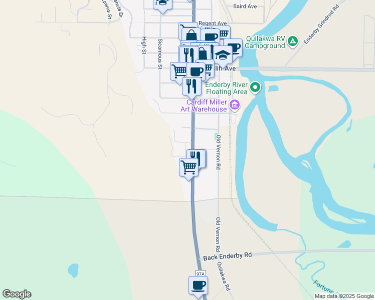 map of restaurants, bars, coffee shops, grocery stores, and more near 308 George Street in Enderby
