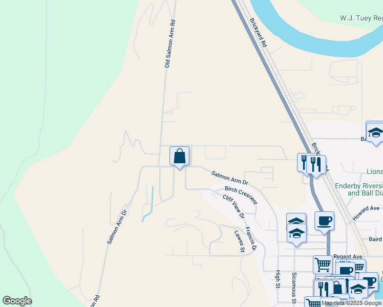 map of restaurants, bars, coffee shops, grocery stores, and more near Northern Street in Enderby