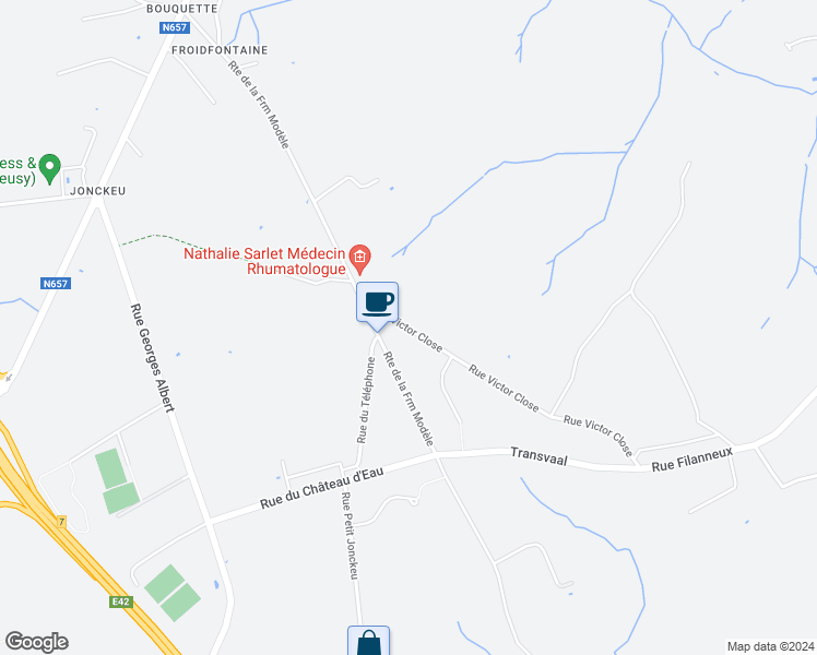 map of restaurants, bars, coffee shops, grocery stores, and more near 81 Rue Victor Close in Verviers