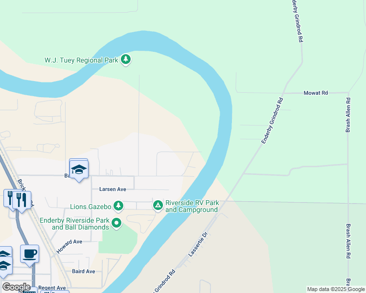map of restaurants, bars, coffee shops, grocery stores, and more near 141 Riverdale Drive in Enderby