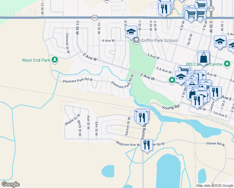 map of restaurants, bars, coffee shops, grocery stores, and more near 55 Pleasant Park Road West in Brooks