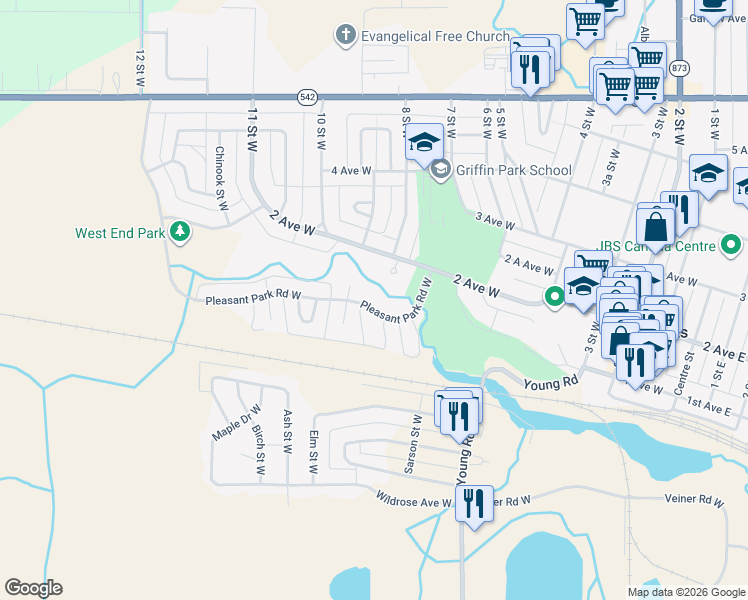 map of restaurants, bars, coffee shops, grocery stores, and more near 64 Pleasant Park Road West in Brooks