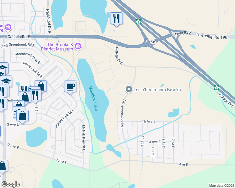 map of restaurants, bars, coffee shops, grocery stores, and more near 499 Meadow Lake Court in Brooks