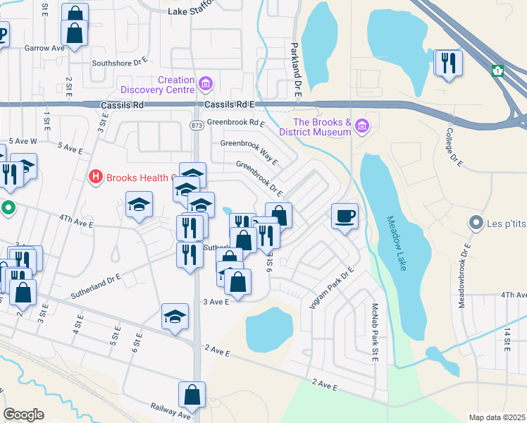 map of restaurants, bars, coffee shops, grocery stores, and more near 52 Greenbrook Village in Brooks