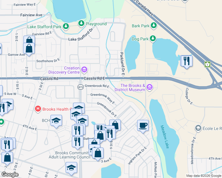map of restaurants, bars, coffee shops, grocery stores, and more near in Brooks