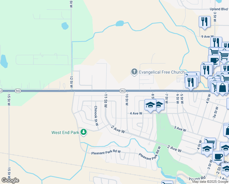 map of restaurants, bars, coffee shops, grocery stores, and more near 1012 Alberta 542 in Brooks