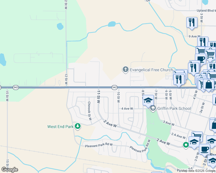map of restaurants, bars, coffee shops, grocery stores, and more near 1012 Alberta 542 in Brooks