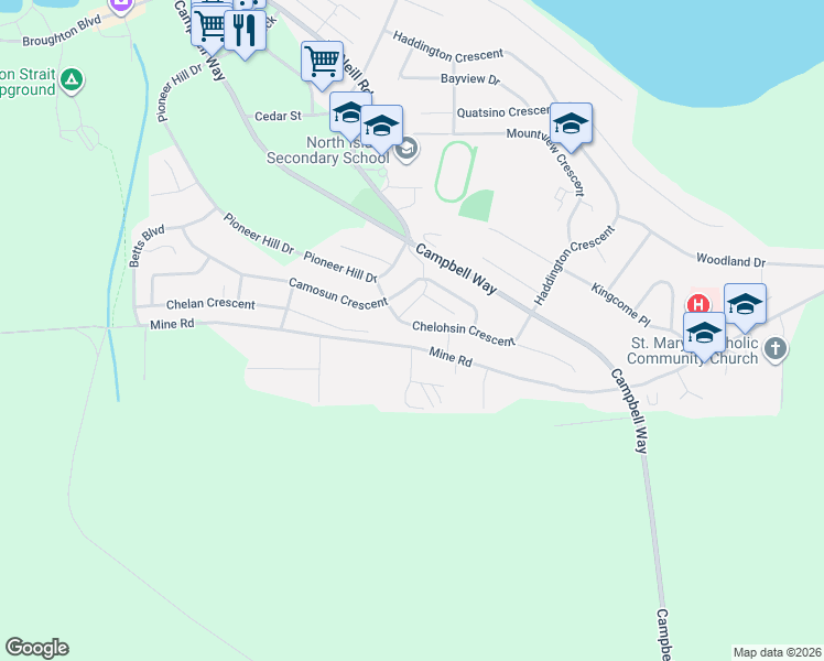 map of restaurants, bars, coffee shops, grocery stores, and more near 2273 Chelohsin Crescent in Port McNeill
