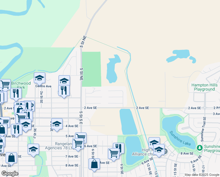 map of restaurants, bars, coffee shops, grocery stores, and more near 436 Homestead Trail Southeast in High River