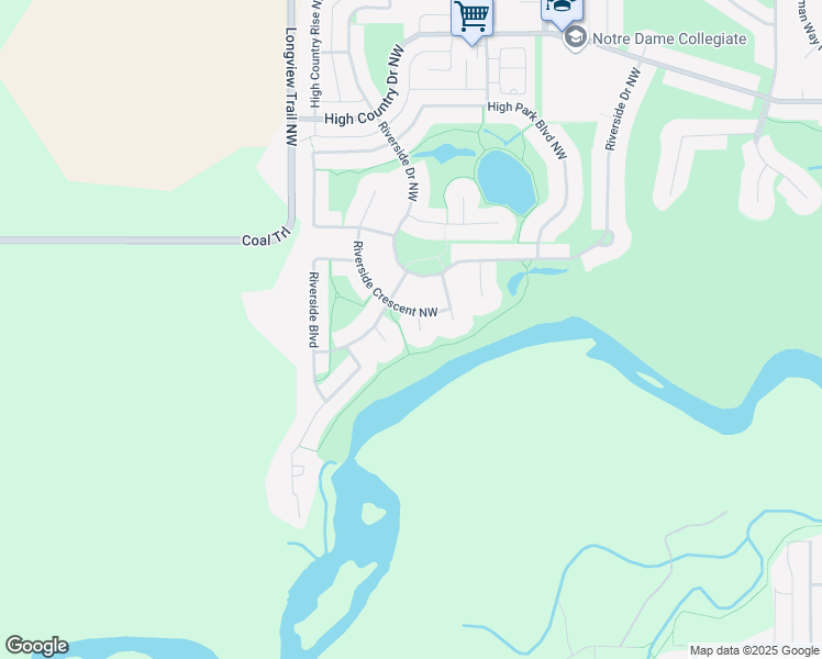 map of restaurants, bars, coffee shops, grocery stores, and more near 205 Riverside Court Northwest in High River