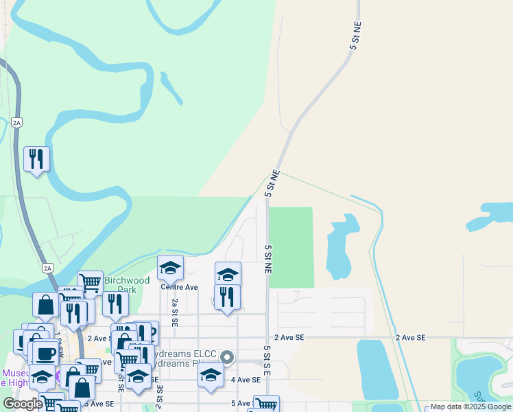 map of restaurants, bars, coffee shops, grocery stores, and more near 250 Polar Avenue Northeast in High River