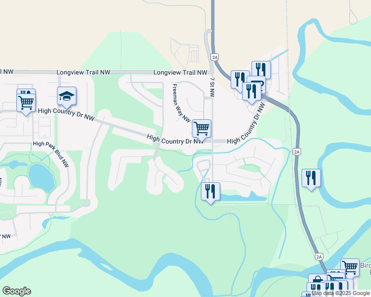 map of restaurants, bars, coffee shops, grocery stores, and more near 904 High Country Place Northwest in High River