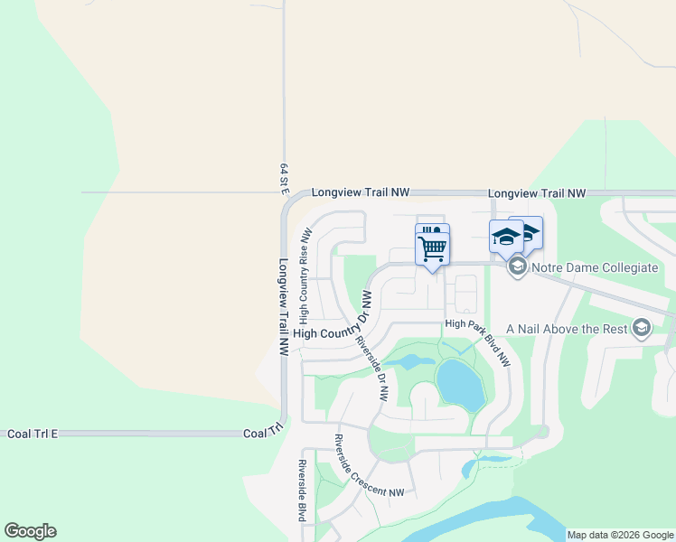 map of restaurants, bars, coffee shops, grocery stores, and more near 2062 High Country Rise in High River