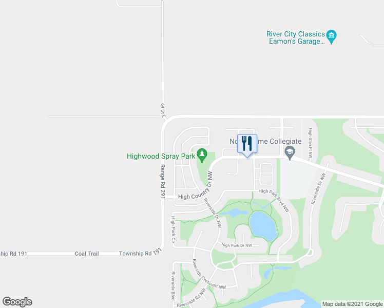 map of restaurants, bars, coffee shops, grocery stores, and more near 2062 High Country Rise in High River