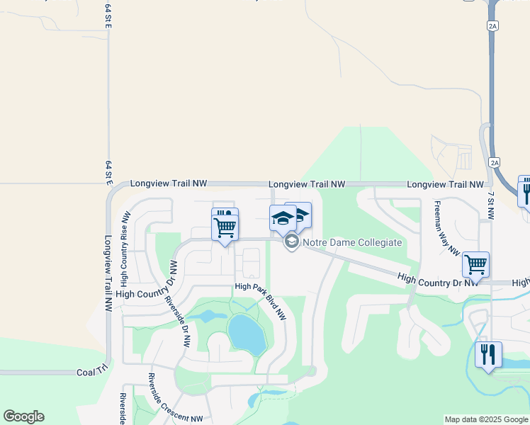 map of restaurants, bars, coffee shops, grocery stores, and more near 204 Highwood Village Place Northwest in High River