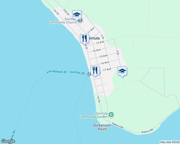 map of restaurants, bars, coffee shops, grocery stores, and more near 145 1 Street in Sointula