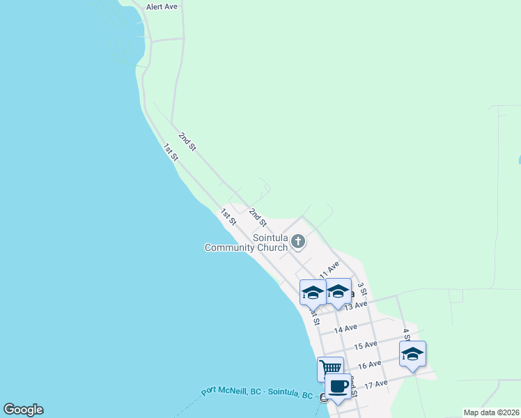 map of restaurants, bars, coffee shops, grocery stores, and more near 395 2nd Street in Sointula