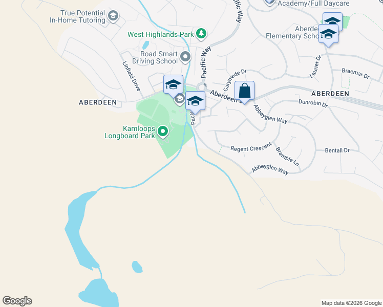 map of restaurants, bars, coffee shops, grocery stores, and more near 2370 Pacific Way in Kamloops