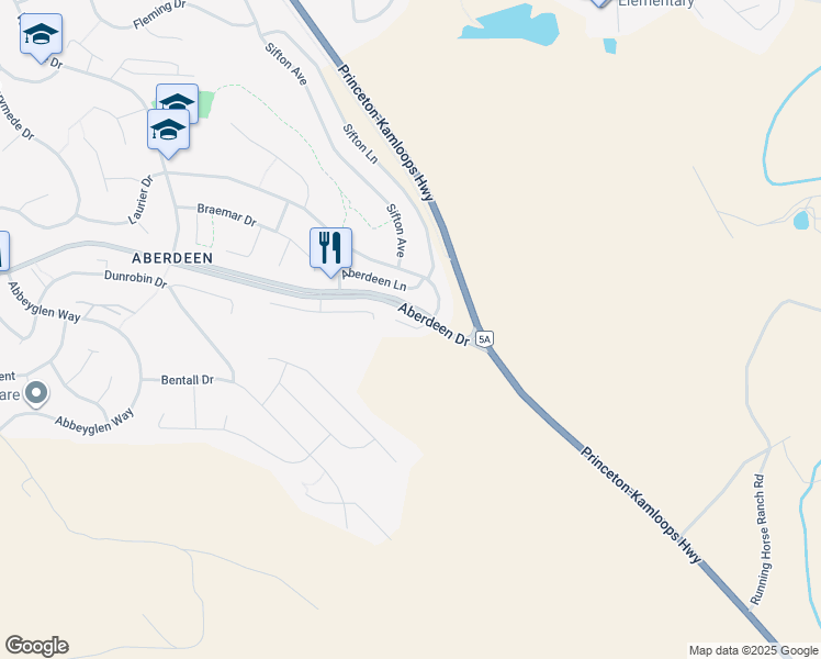 map of restaurants, bars, coffee shops, grocery stores, and more near 411 Aberdeen Drive in Kamloops