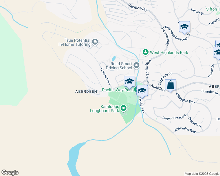map of restaurants, bars, coffee shops, grocery stores, and more near 2299 Linfield Drive in Kamloops