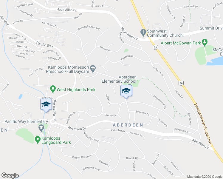 map of restaurants, bars, coffee shops, grocery stores, and more near 846 Greybriar Court in Kamloops