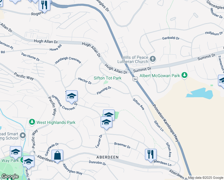 map of restaurants, bars, coffee shops, grocery stores, and more near 731 Fleming Drive in Kamloops