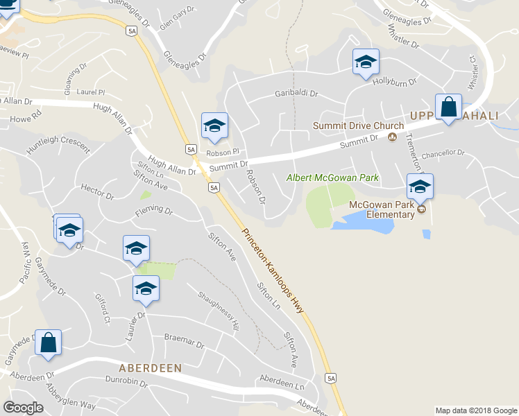 map of restaurants, bars, coffee shops, grocery stores, and more near 778 Robson Drive in Kamloops