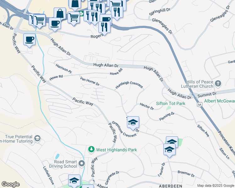 map of restaurants, bars, coffee shops, grocery stores, and more near 2058 Van Horne Drive in Kamloops