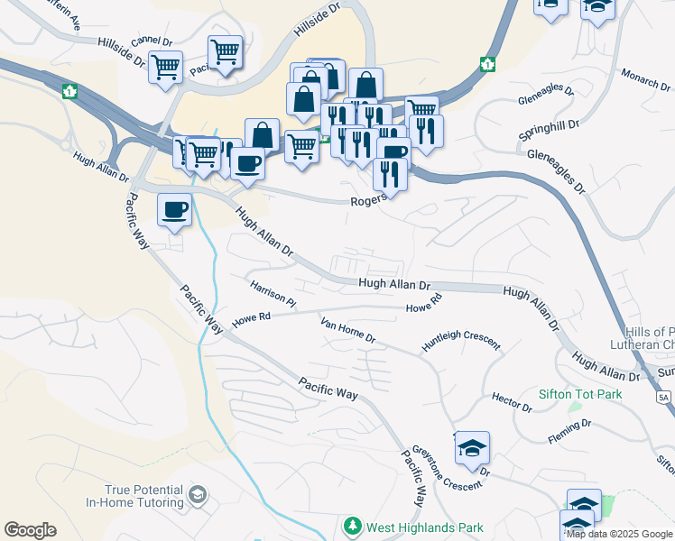 map of restaurants, bars, coffee shops, grocery stores, and more near 1170 Hugh Allan Drive in Kamloops