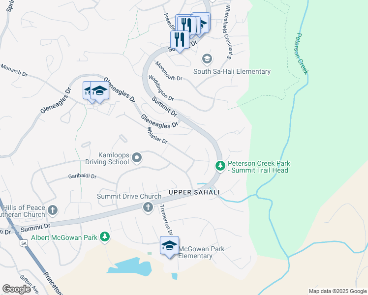 map of restaurants, bars, coffee shops, grocery stores, and more near 180 Whistler Place in Kamloops