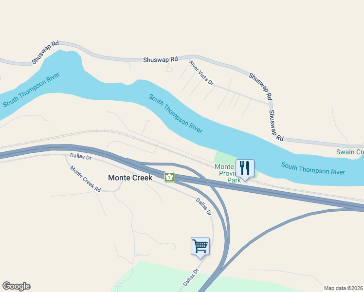 map of restaurants, bars, coffee shops, grocery stores, and more near 1755 Old Ferry Road in Monte Creek